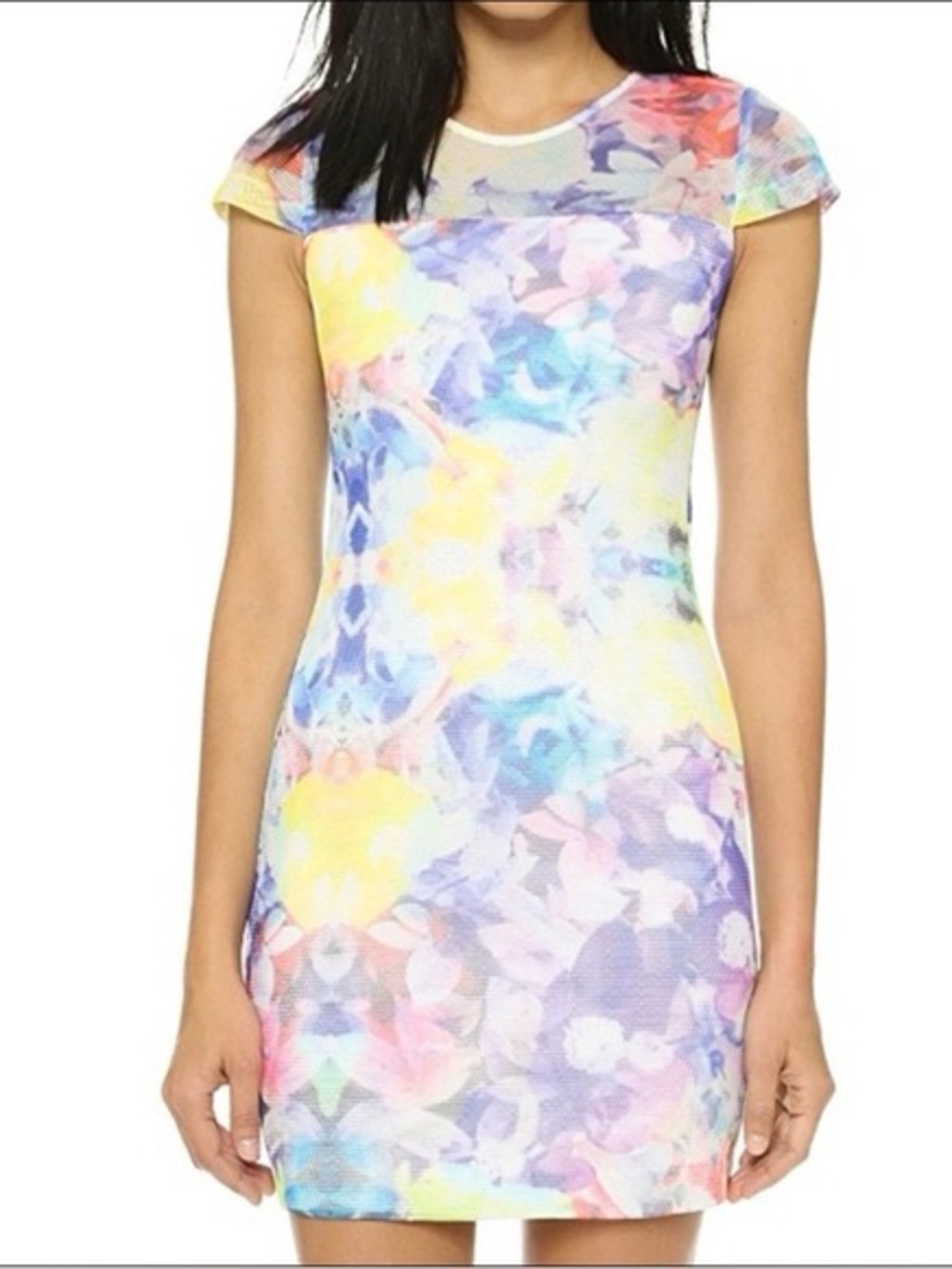 Parker August Watercolor Mesh Mini Bodycon Dress NWT Medium Multicolor Floral